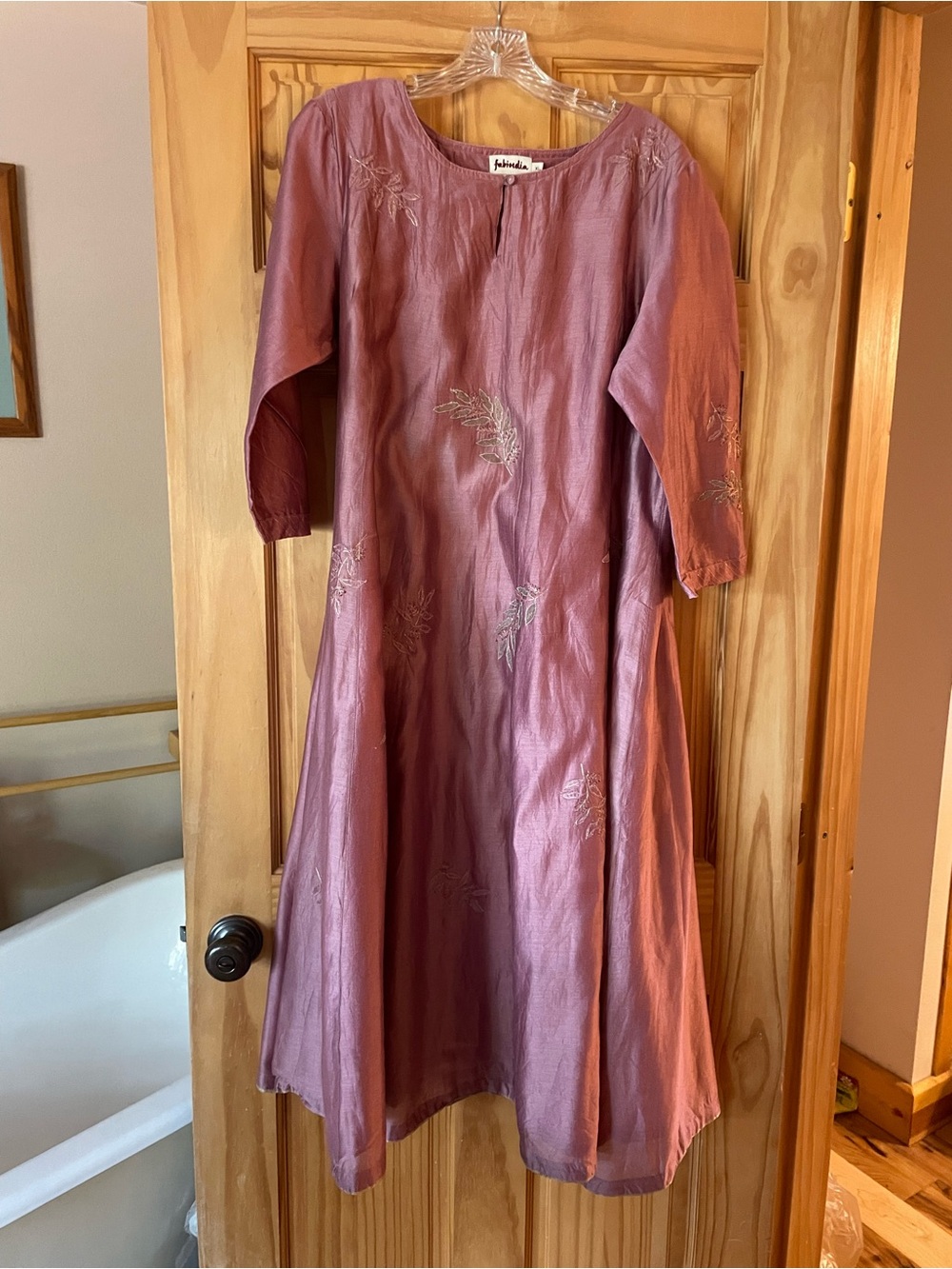 fabindia Mauve Embroidered Long Sleeve Kaftan
